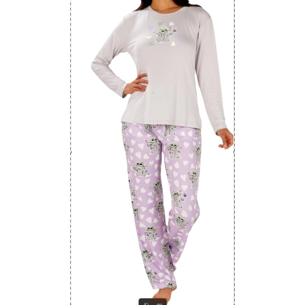 Munki Munki Star Wars Grogu Pajama Pants Womens Small Purple Baby Yoda Hearts - Picture 4 of 4